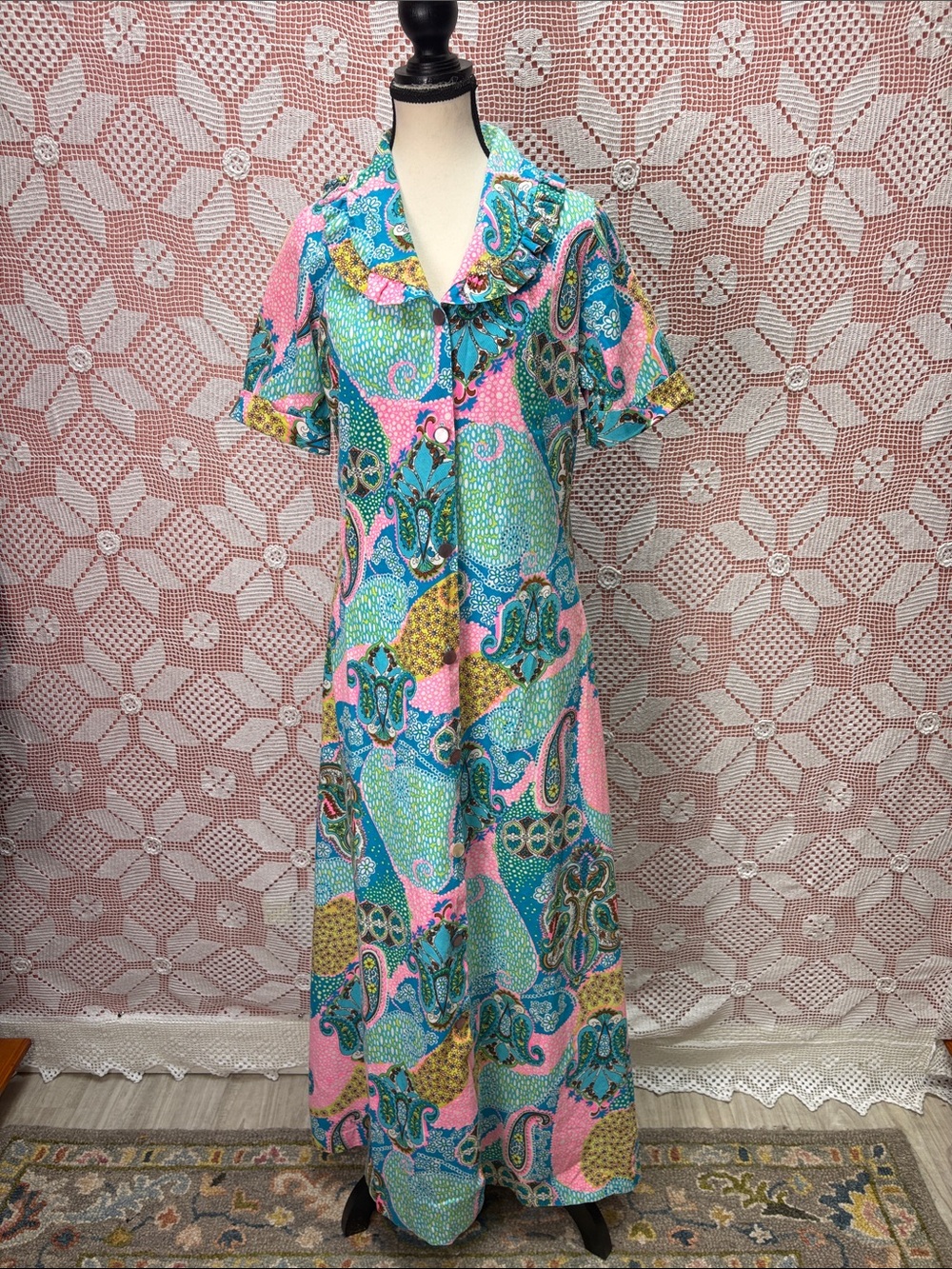 Handcrafted Retro Paisley Maxi Dress / Duster